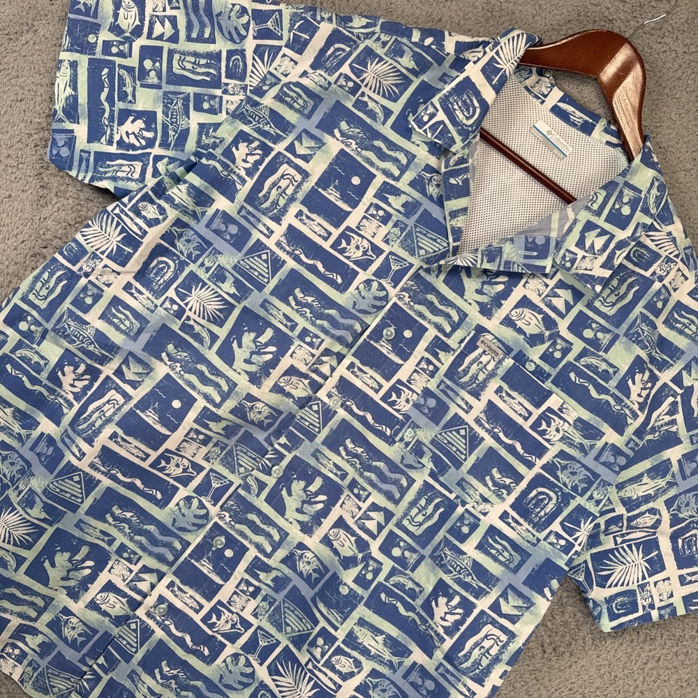 Columbia‎ PFG Shirt Mens 2XL All Over Print Vented Outdoor Fishing Performance